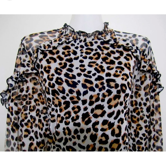 Leopard cheetah animal print ruffle mesh top - Picture 3 of 6